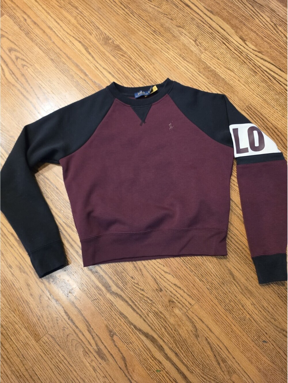 Polo Ralph Lauren Women's' Colorblock Crewneck Sweatshirt Burgundy Black Size XS